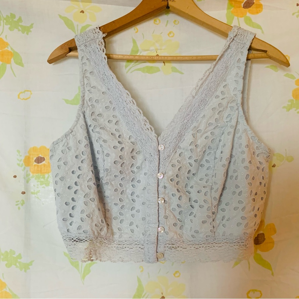 American Eagle Lace Button-Down Light Blue Bra Top